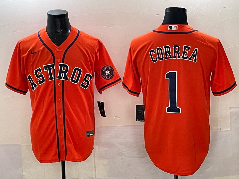 Youth 2025 Houston Astros #1 Correa orange Nike MLB Jersey 001